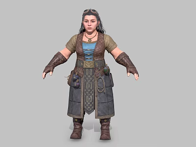 Detailed 3D Female Fantasy Character In Medieval Outfit With Leather Armor And Braided Hair 3d model