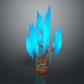 Artistic Decorative Plant with Blue Leaves Brown Trunk and Green Accent Features