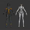 Futuristic Sci Fi Characters And Creatures With Black Orange And White Gold Armored Suits