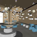 Modern Library Reading Room Decorative Column Decorative Bookshelf Casual Tables and Chairs 3d model