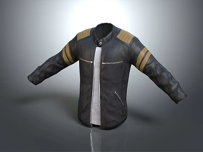 Black Leather Jacket With Brown Shoulder Stripes And White Lining For Stylish Casual Wear 3d model