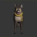 Cartoon Style 3D Wolf Model With Brown Fur Yellow Collar And Golden Chain
