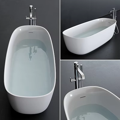 Modern White Bathtub With Chrome Faucet And Sleek Design In Bathroom 3d model