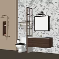 Bathroom Vanity Cabinet With Mirror Light Fixture Floral Wallpaper And Toilet
