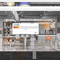 Industrial Style Cafe Interior With Concrete Walls Orange Accents And Bar Counter