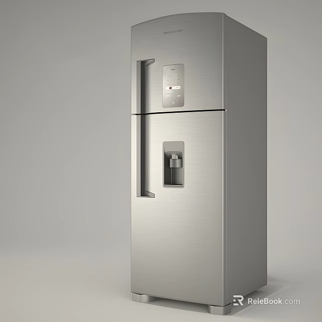 Modern Silver Double Door Refrigerator Freezer With Stainless Steel Finish And Digital 3d model 