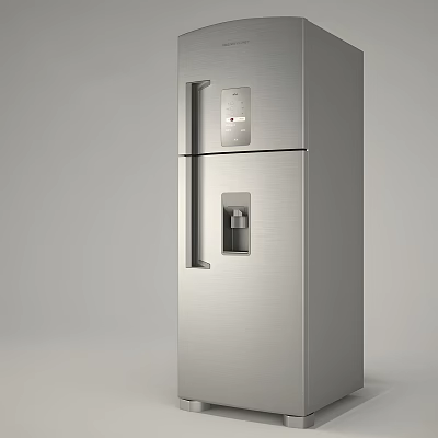 Modern Silver Double Door Refrigerator Freezer With Stainless Steel Finish And Digital 3d model
