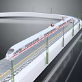 Modern High Speed Train Moving On Elevated Railway Track With Streamlined Design