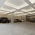 Modern Indoor Parking Garage With Spacious Layout And Luxury Cars Well Lit Ceiling Design