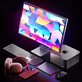 Apple Desktop Computer Setup With Colorful Display Keyboard Headphones Smartphone And Tablet 3d model