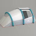 Modern Camping Tent with White Canopy Blue Support Poles Black Mesh Window and Orange Base