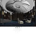 Luxurious Clubhouse Interior With Circular Dome Ornate Ceiling Wine Racks And Comfortable Seating