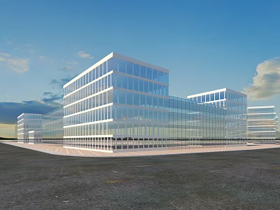 Modern Office Building With Glass Curtain Wall And Contemporary Design 3d model