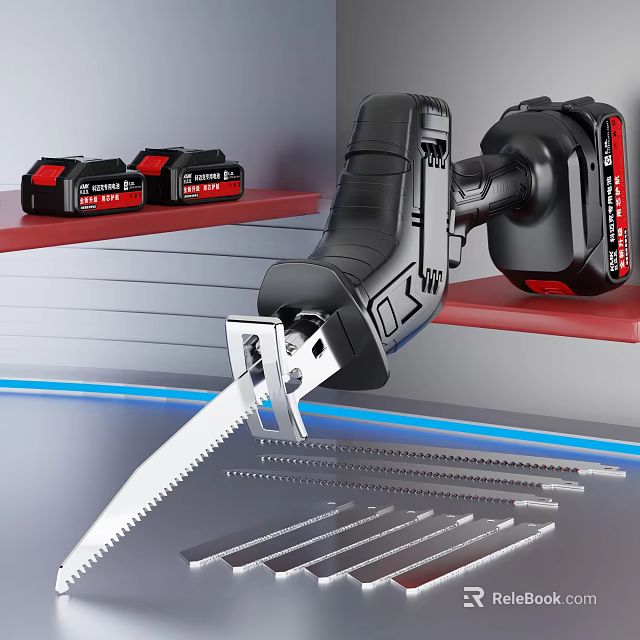 Cordless Reciprocating Saw With Blades And Batteries 3d model 