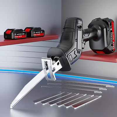 Cordless Reciprocating Saw With Blades And Batteries 3d model
