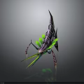 Sci Fi Mechanical Creature Design With Purple Green Accents Slender Limbs And Wing Like Structures