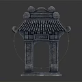 Chinese Traditional Stone Entrance Gate with Ornate Tile Roof and Intricate Carved Patterns
