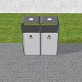 Modern Trash Bins Placed On Gray Pavement With White Wall And Green Grass