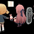 Anime Style Game Movie Characters In Maid And School Uniforms With Rabbit Plush Accessories