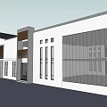 Modern Commercial Complex With Curved Glass Facade And Flat Roof Architectural Design