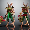 Anthropomorphic Rodent Like Biomechanical Character With Green Red Outfit Large Ears And Weapon