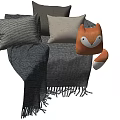 Cozy Gray Knitted Throw Pillows With Fox Plush Toy And Soft Blanket 3d model