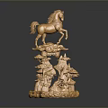 Golden Horse Sculpture With Intricate Carved Base For Decorative