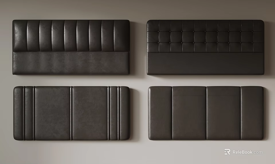 Set Of Black Leather Headboards With Various Stitch Patterns And Modern Designs 3d model 