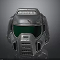 Silver Metallic Sci Fi Helmet Design With Green Visor And Ventilation Grills