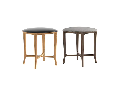 Two Modern Wooden Stools With Light And Dark Legs And Cushioned Seats 3d model