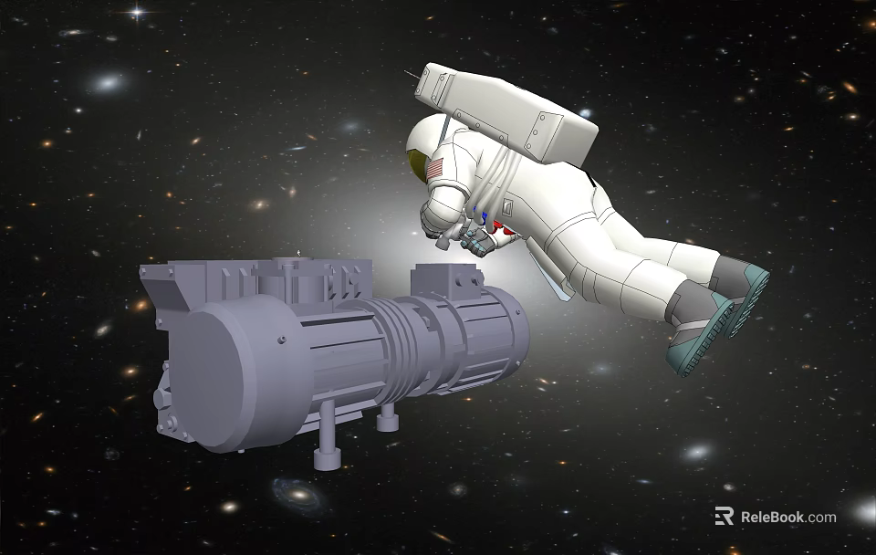 Cartoon Scene of Astronaut Floating in Space With Futuristic Machine and Starry Galaxy 3d model 