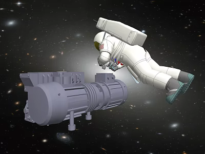 Cartoon Scene of Astronaut Floating in Space With Futuristic Machine and Starry Galaxy 3d model