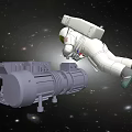 Cartoon Scene of Astronaut Floating in Space With Futuristic Machine and Starry Galaxy