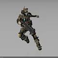 Armored Character With Bear Head In Combat Gear Holding Futuristic Weapon Running Action Pose