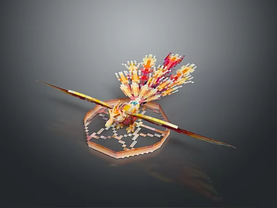Colorful Decorative Sculpture With Feather Like Wings And Intricate Design Base 3d model