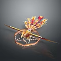 Colorful Decorative Sculpture With Feather Like Wings And Intricate Design Base