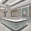 Modern Jewelry Store Interior With Elegant Display Counters Bright Lighting Shiny Glass Countertops And Decorative Posters 3d model