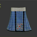 Blue Skirt With Pink Waistband And Red Pink Floral Embroidery Blue Trim