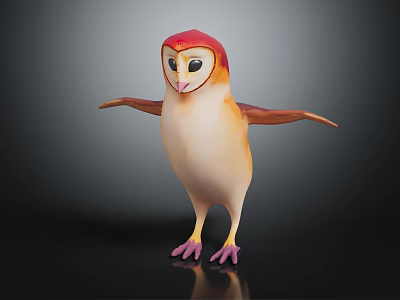 Cute Cartoon Bird Character With Red Head White Orange Body And Purple Claws 3d model