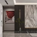Modern Living and Dining Room Interior With Sofa Rabbit Sculpture Wooden Wall And Dark Doors