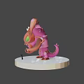 Purple Red Cartoon Monster With Green Eyes Tentacles And Small Figure On White Platform 3d model