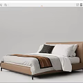 Modern Double Bed With Brown Headboard White Bedding Plaid Pillows And Brown Throw 3d model