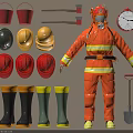 Essential Firefighting Equipment Including Helmets Boots Uniform Buckets Axes And Shovel