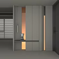 Modern Light Colored Shoe Cabinet With Sleek Design And LED Lighting In Entryway