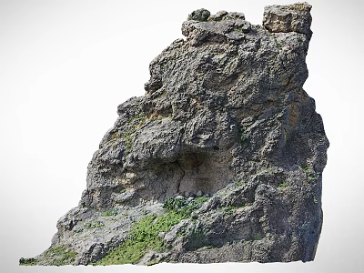 Stone Wood Natural Rock Structure With Mossy Surface And Green Vegetation Growth 3d model