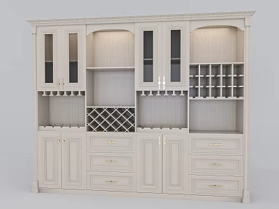 Elegant White Wine Cabinet With Glass Doors Wine Racks And Storage Drawers 3d model