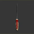 Decorative Knife With Ornate Engraved Blade And Red Handle Golden Floral Designs