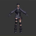 Tactical Woman In Dark Colored Outfit With Hat Gloves Boots And Waist Gear