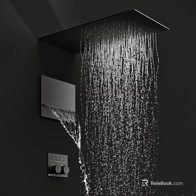 Modern Shower Faucet with Rainfall Water Flow and Sleek Control Panel in Bathroom 3d model 