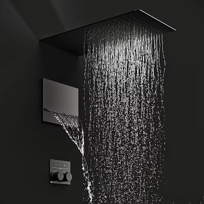 Modern Shower Faucet with Rainfall Water Flow and Sleek Control Panel in Bathroom 3d model